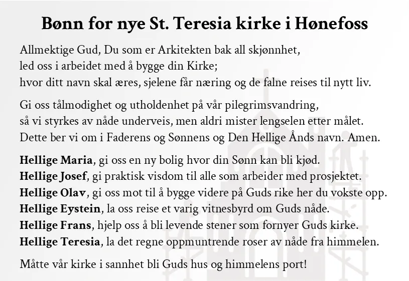 Bønnekort for ny kirke Hønefoss
