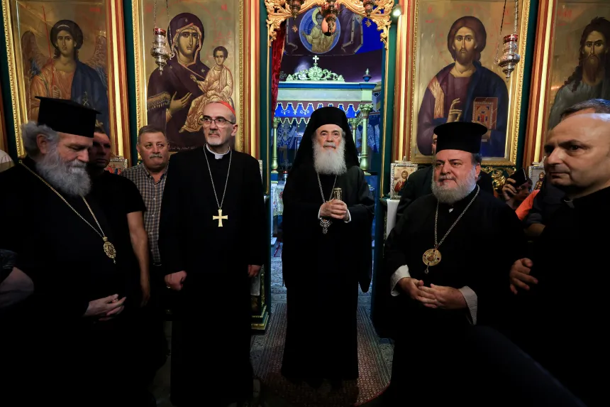 Kardinal Pizzaballa og patriark Theofilos III besøker St. Porfyrios-kirken i Gaza