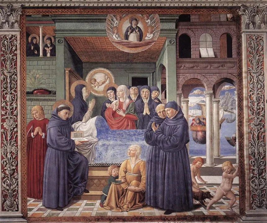 Benozzo Gozzolis maleri av den hellige Monikas død
