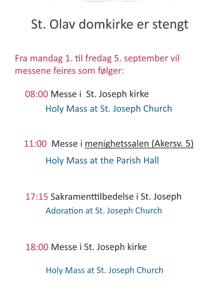St. Olav domkirke er stengt