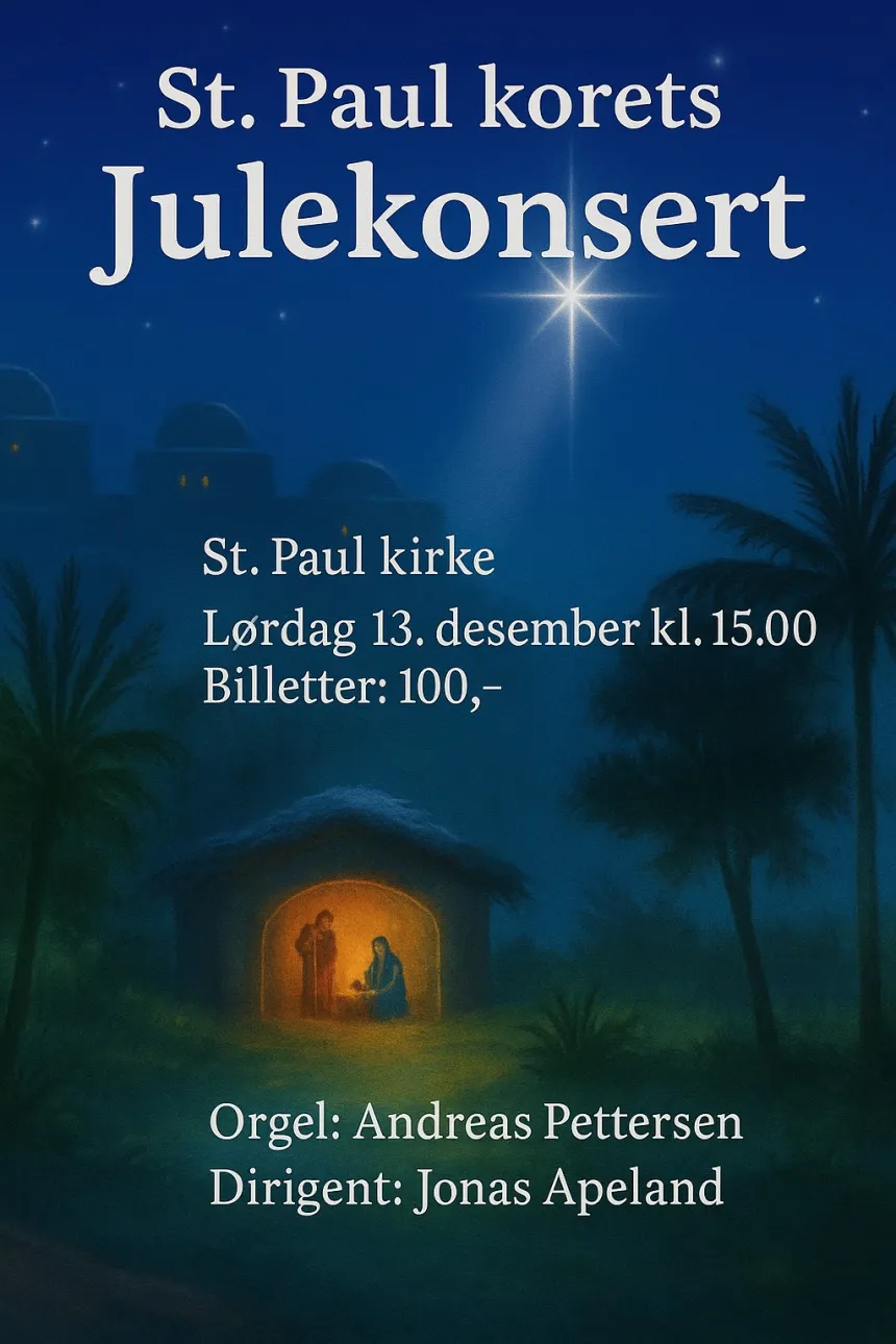 Plakat til julekonserten i St. Paul kirke, 13.12.2025